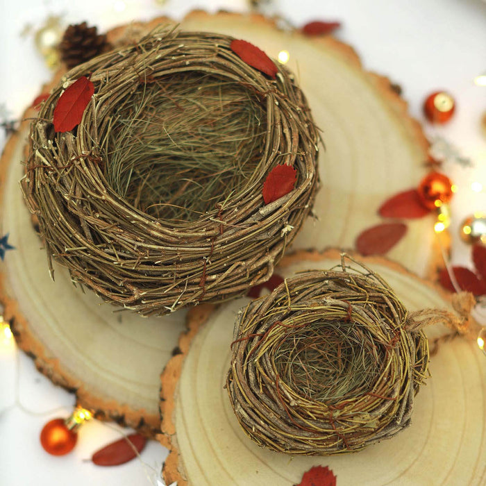 Set of 2 - Natural Twig Bird Nest, Home Made Rattan Planters