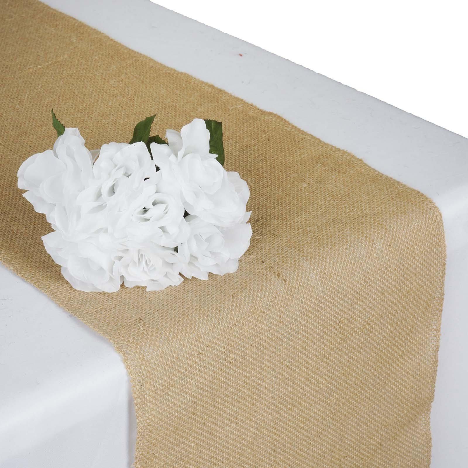 Burlap Natural Jute Table Runners, Rustic Table Décor, Boho Chic, Various 12-Inch Wide Sizes for Weddings, Parties, Birthdays, Anniversaries, and