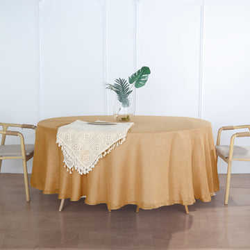 108" Natural Seamless Linen Round Tablecloth | Slubby Textured Wrinkle Resistant Tablecloth