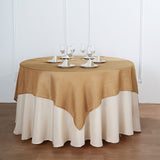 72x72 Natural Linen Square Overlay | Slubby Textured Wrinkle Resistant Table Overlay