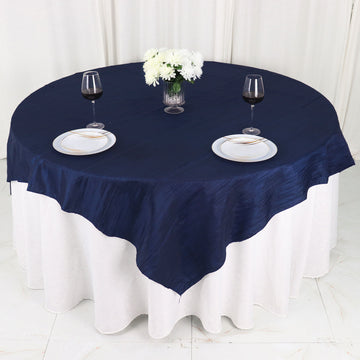 72"x72" Navy Blue Accordion Crinkle Taffeta Table Overlay, Square Tablecloth Topper