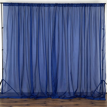 2 Pack Navy Blue Sheer Chiffon Event Curtain Drapes, Inherently Flame Resistant Premium Organza Backdrop Event Panels With Rod Pockets - 10ftx10ft