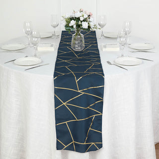 Navy Blue / Gold Foil Geometric Pattern Polyester Table Runner