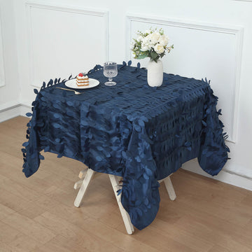 54" Navy Blue 3D Leaf Petal Taffeta Fabric Seamless Square Tablecloth