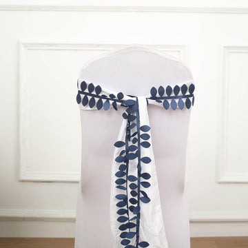 50ft 4" Navy Blue Leaf Petal Taffeta Ribbon Sash, Artificial DIY Fabric Garlands