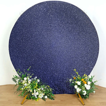 7.5ft Navy Blue Metallic Shimmer Tinsel Spandex Round Wedding Arch Cover, 2-Sided Photo Backdrop
