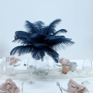 12 Pack | 13"-15" Navy Blue Natural Plume Real Ostrich Feathers, DIY Centerpiece Fillers