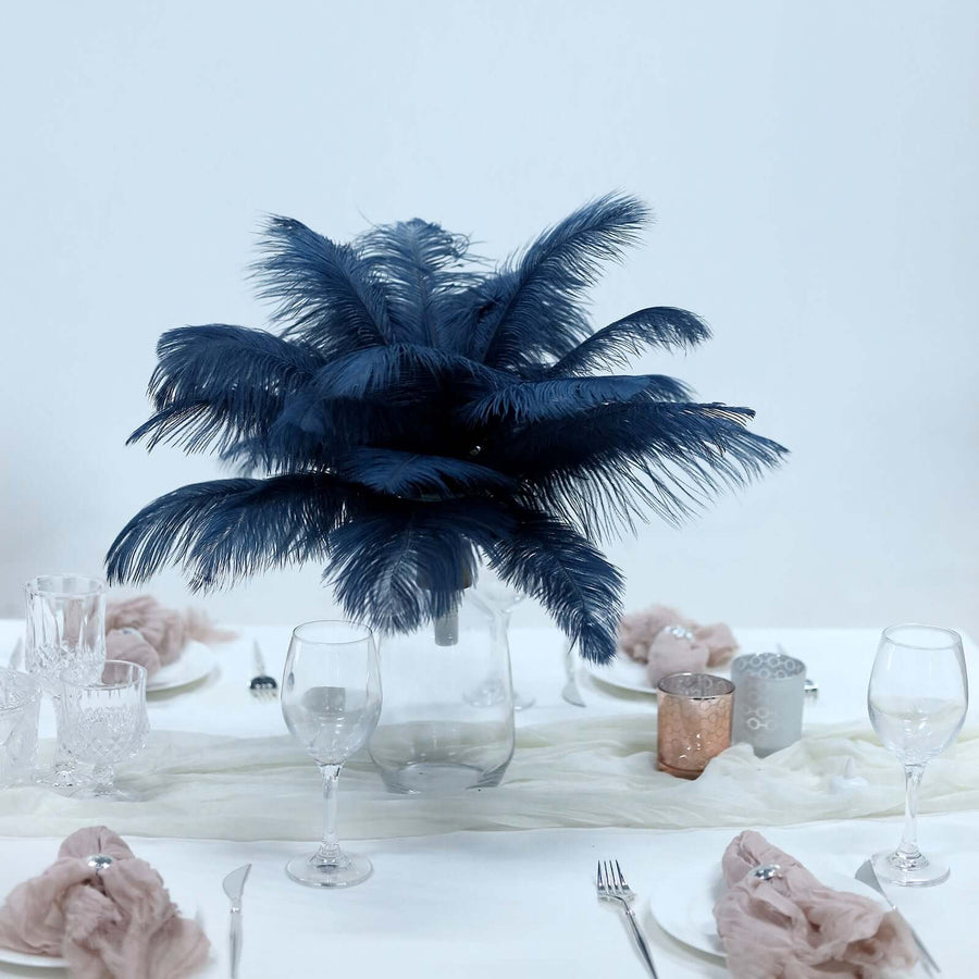 12 Pack | 13-15inch Navy Blue Natural Plume Real Ostrich Feathers, DIY Centerpiece Fillers