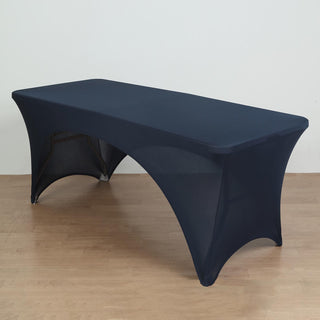 Elevate Your Event Decor with the 6ft Navy Blue Open Back Stretch Spandex Table Cover
