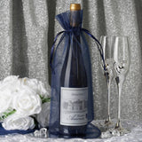 10 Pack | 6x15inches Navy Blue Organza Drawstring Party Favor Wine Bags