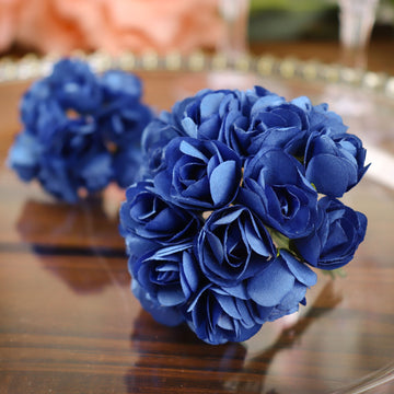 144 Pack | Navy Blue Paper Mini Craft Roses, DIY Craft Flowers With Wired Stem