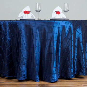 120" Navy Blue Pintuck Round Seamless Tablecloth