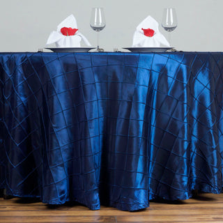 Elevate Your Event with the Navy Blue Pintuck Round Seamless Tablecloth