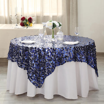 72"x72" Navy Blue Premium Big Payette Sequin Square Table Overlay