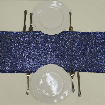 12"x108" Navy Blue Premium Sequin Table Runner