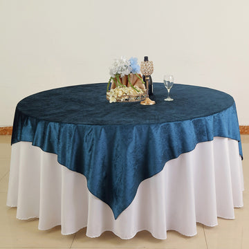 72"x72" Navy Blue Premium Soft Velvet Table Overlay, Square Tablecloth Topper
