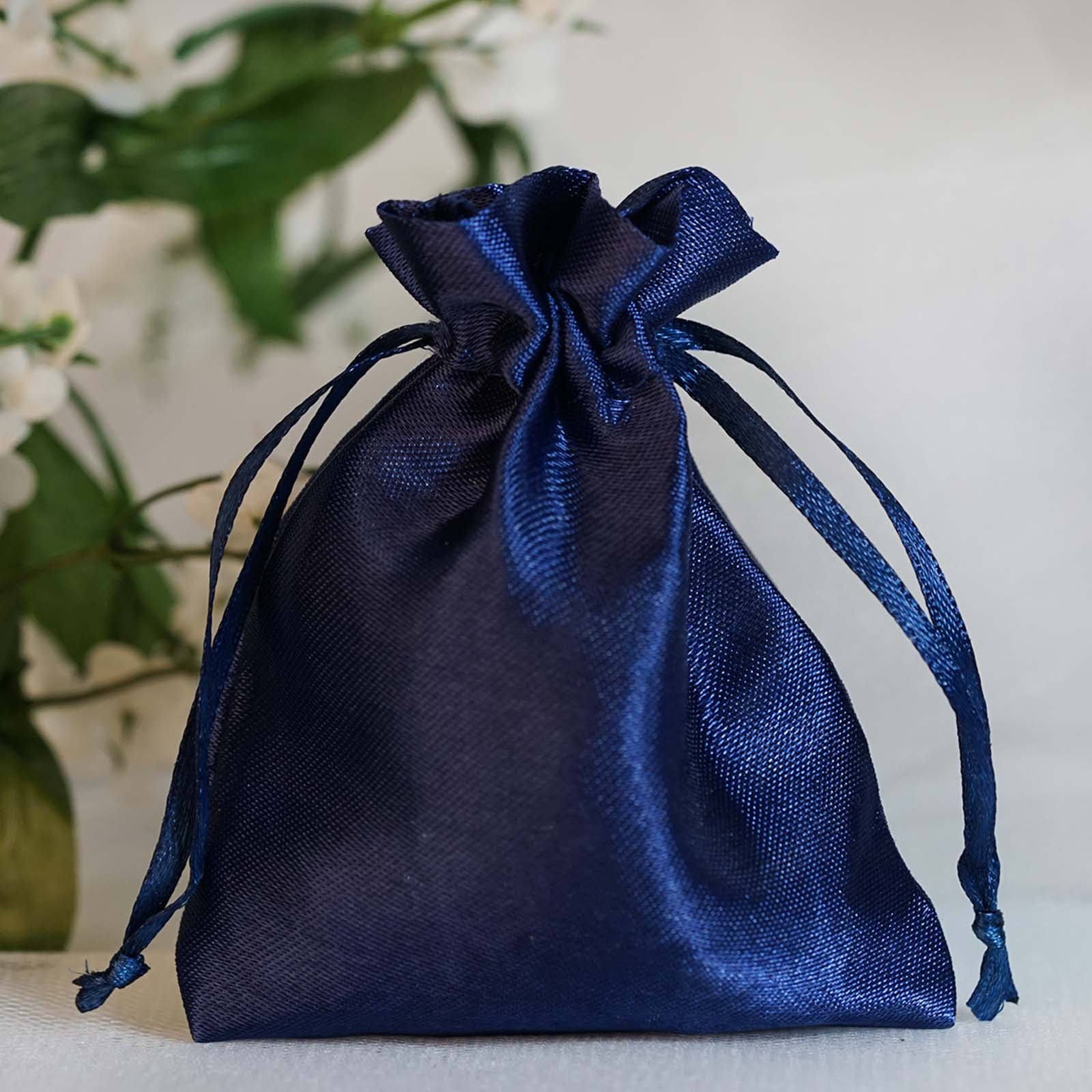 Wedding Gift Bags for Guests Navy Blue Satin Ribbon and 
