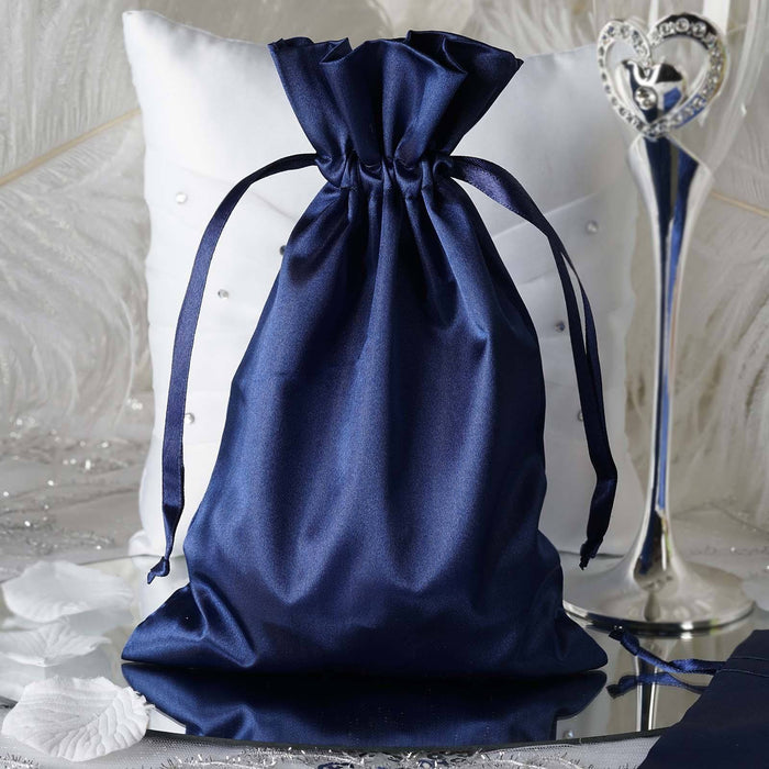 12 Pack | 6x9inch Navy Blue Satin Wedding Party Favor Bags, Drawstring Pouch Gift Bags