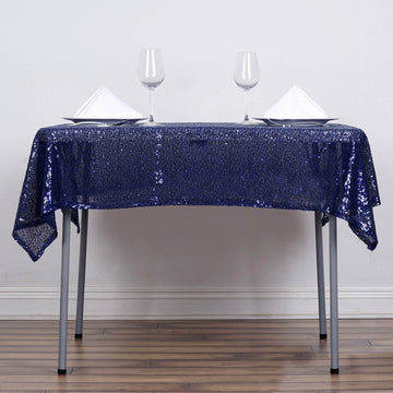 54"x54" Navy Blue Seamless Premium Sequin Square Tablecloth