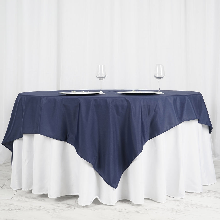90Inch Navy Blue Seamless Square Polyester Table Overlay