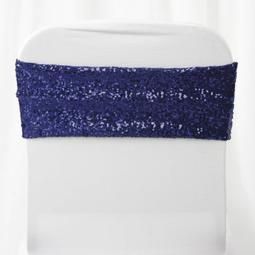 5 Pack | 6"x15" Navy Blue Sequin Spandex Chair Sashes Bands