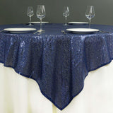 Navy Blue Sequin Sparkly Square Table Overlay