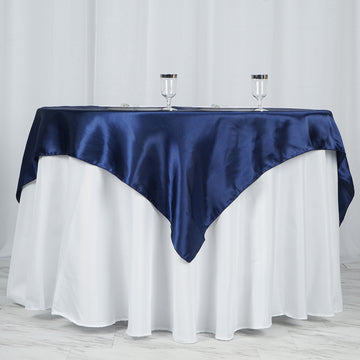 60"x60" Navy Blue Square Smooth Satin Table Overlay