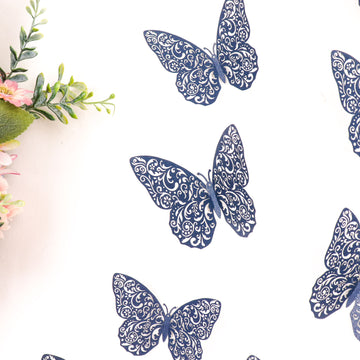 12 Pack | 3D Navy Butterfly Wall Decals DIY Removable Mural Stickers Cake Decorations