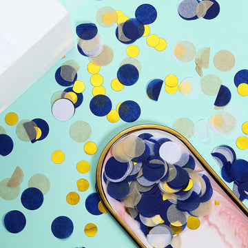 18G Bag | Navy/Gold Theme Tissue Paper and Foil Table Confetti Mix, Balloon Confetti Decor - Champagne, Gold, Navy Blue and White