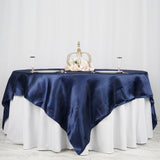 90" x 90" Navy Blue Seamless Satin Square Tablecloth Overlay