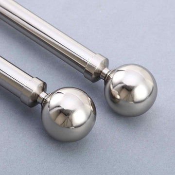 42"-126" Nickel Finished Adjustable Curtain Rod Set, Silver, Round Finials