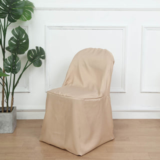 Experience Durability and Elegance with the Nude Polyester Folding Round Chair Cover