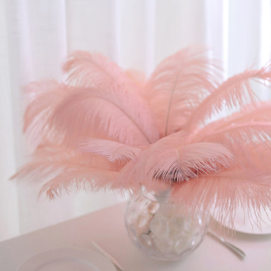 12 Pack | 13-15inch Rose Gold Natural Plume Real Ostrich Feathers, DIY Centerpiece Fillers