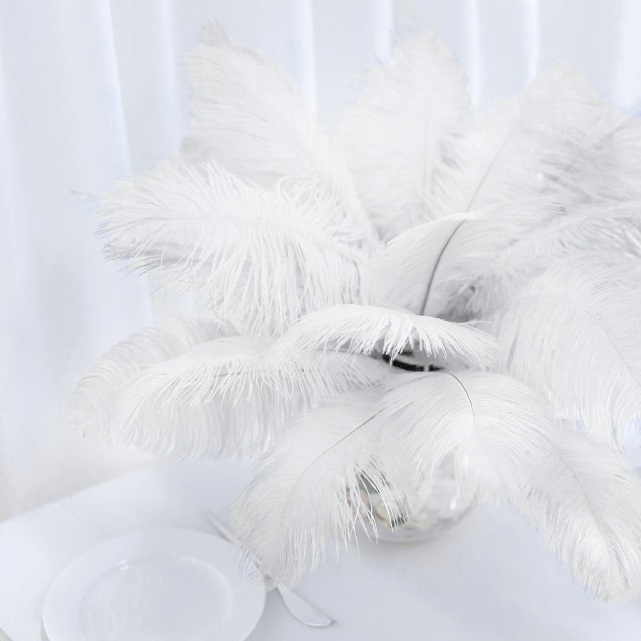 12 Pack | 13-15inch White Natural Plume Real Ostrich Feathers, DIY Centerpiece Fillers