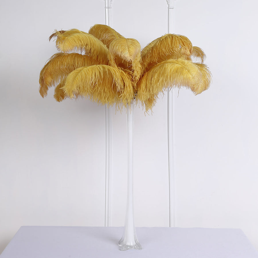 Set of 12 | 24inch - 26inch Gold Natural Plume Ostrich Feathers Centerpiece