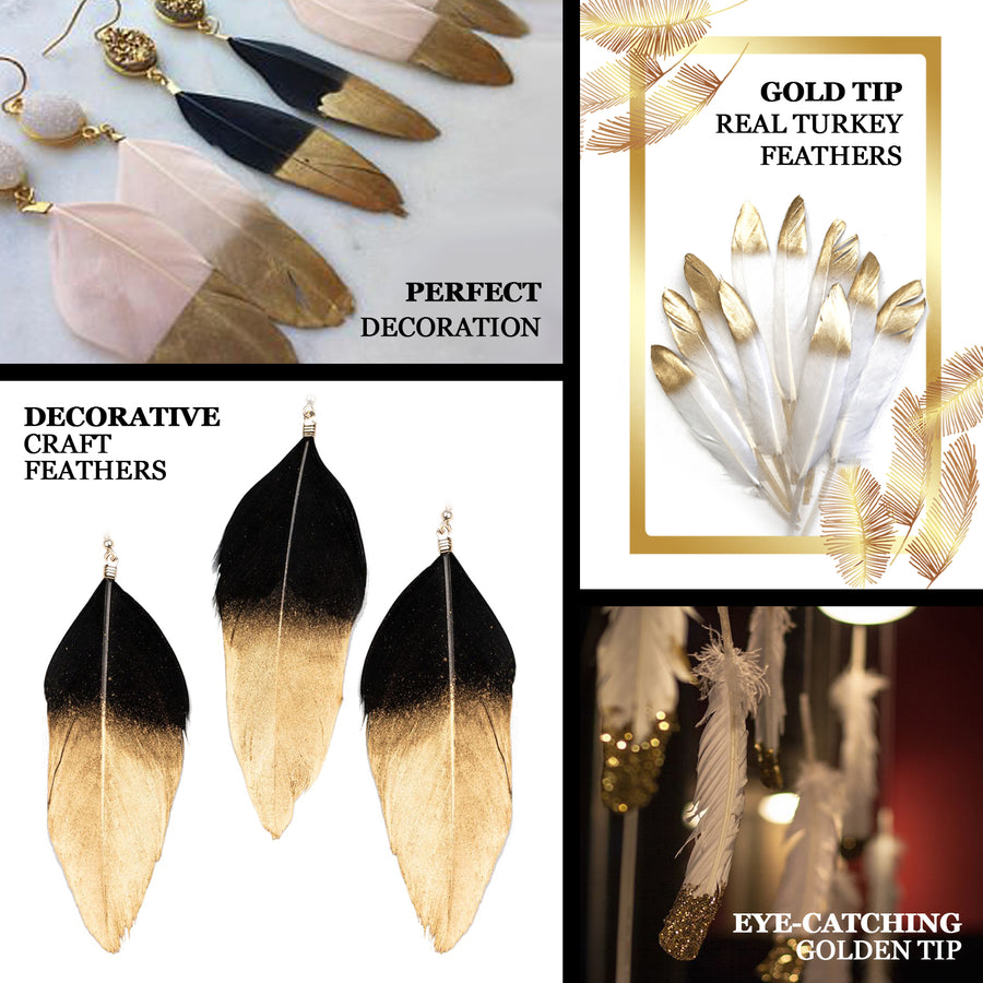 30 Pack | Metallic Gold Dipped Navy Real Goose Feathers | Craft Feathers for Party Decoration