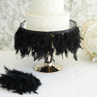 Black Real Turkey Feather Fringe Trim for Elegant Event Décor