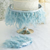 39" Dusty Blue Real Turkey Feather Fringe Trims With Satin Ribbon Tape