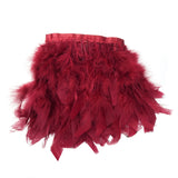 39" Burgundy Real Turkey Feather Fringe Trims With Satin Ribbon Tape#whtbkgd