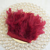 39" Burgundy Real Turkey Feather Fringe Trims With Satin Ribbon Tape
