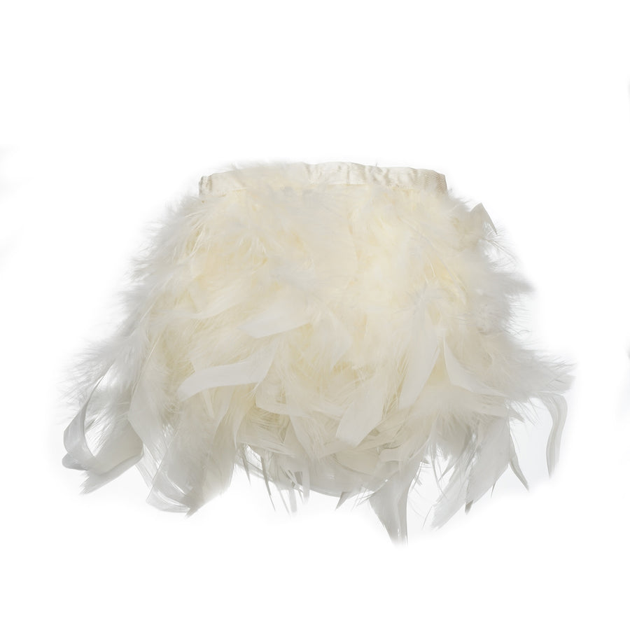 39" Ivory Real Turkey Feather Fringe Trims With Satin Ribbon Tape#whtbkgd