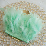 39" Mint Real Turkey Feather Fringe Trims With Satin Ribbon Tape