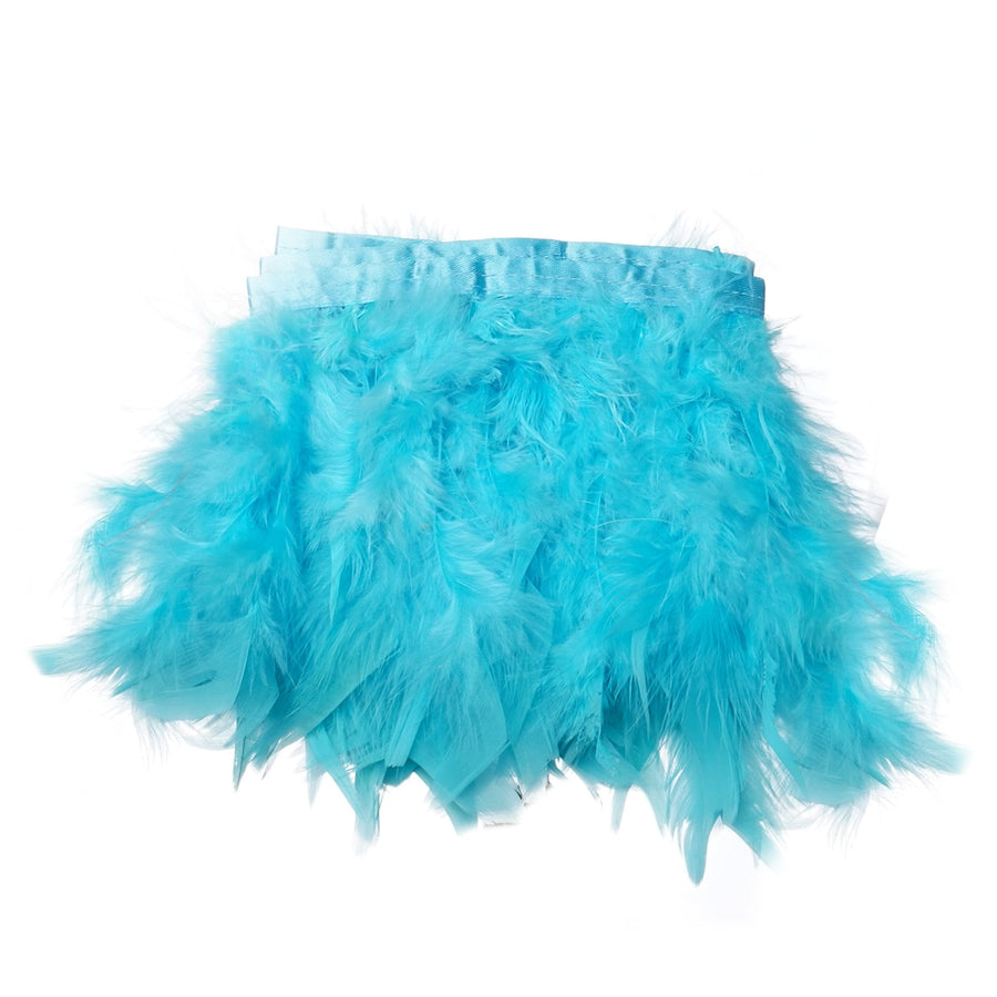 39" Turquoise Real Turkey Feather Fringe Trims With Satin Ribbon Tape#whtbkgd