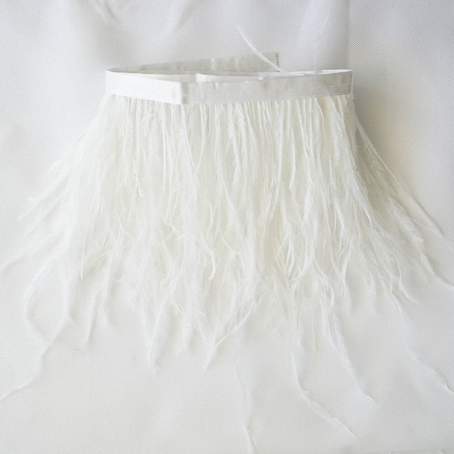 39" White Real Ostrich Feather Fringe Trims With Satin Ribbon Tape