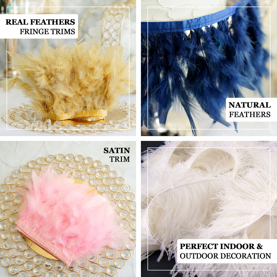39" Dusty Rose Real Ostrich Feather Fringe Trims With Satin Ribbon Tape