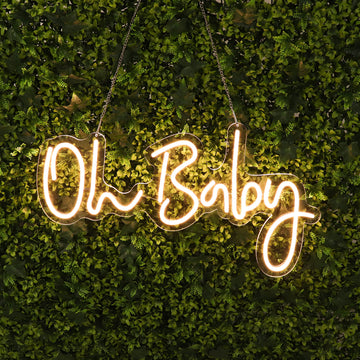 26" Oh Baby Neon Light Sign, LED Reusable Wall Décor Lights With 5ft Hanging Chain