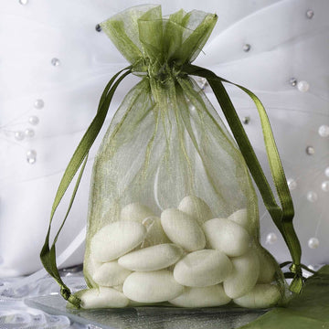 10 Pack | 4"x6" Olive Green Organza Drawstring Wedding Party Favor Gift Bags