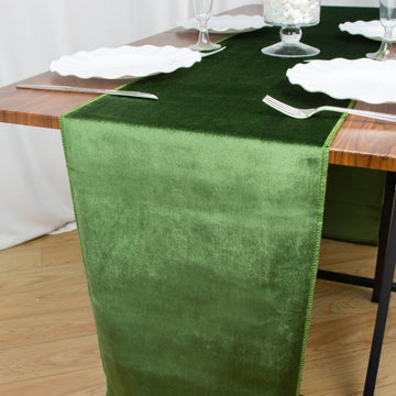 12"x108" Olive Green Premium Velvet Sheen Finish Table Runner