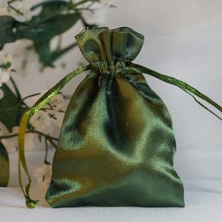 Olive Green Satin Drawstring Wedding Party Favor Gift Bag