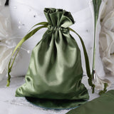12 Pack | 5"x7" Olive Green Satin Drawstring Wedding Party Favor Gift Bags, Drawstring Pouch3whtbkgd